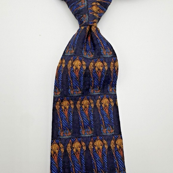 Ermenegildo Zegna Silk Tie Men 58Lx3.75 Blue Black Geometric Jacquard Italian